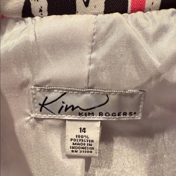Kim Rogers Women's Black, White, and Pink Patterned Blazer Size 14 - Picture 2 of 4